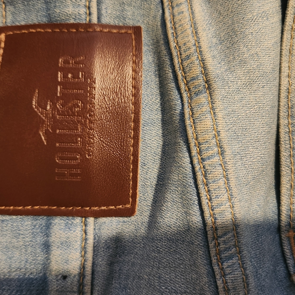 Hollister Blue Denim Jeans with Leather Patch
